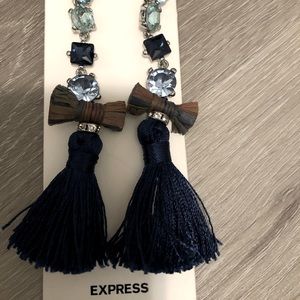 Earrings with blue crystals and dark blue tassels from Express